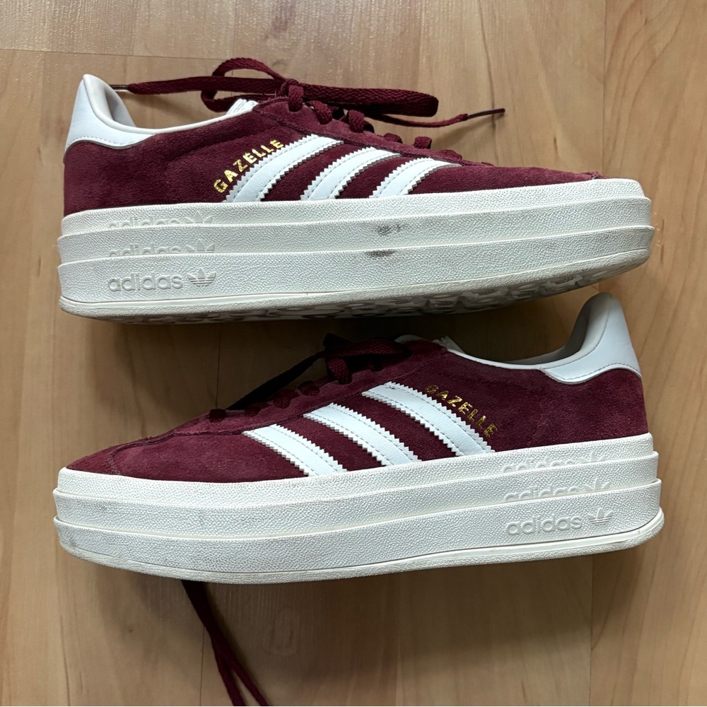 adidas Gazelle Platform Sneakers - Burgundy and White